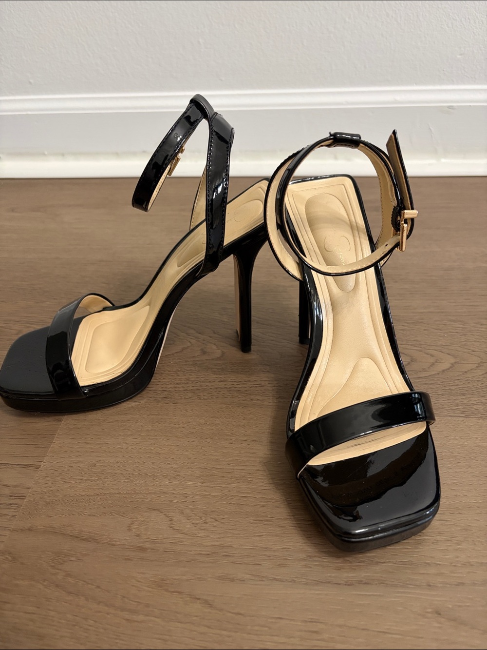 Jessica Simpson Adonis Black Patent Ankle-Strap Stiletto Sandals